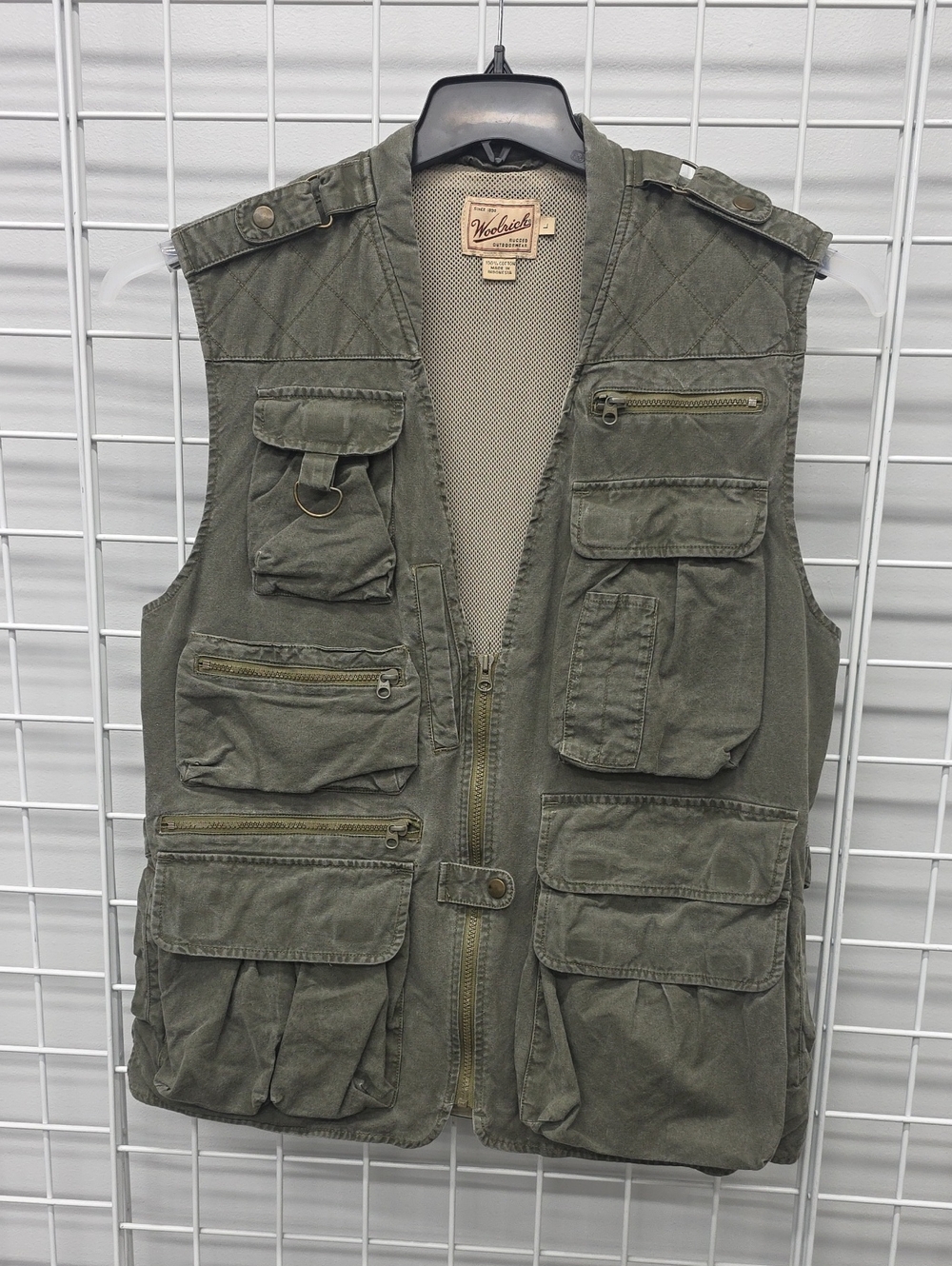 Woolrich Vintage Olive Green Color Multi-Pocket Utility Vest.